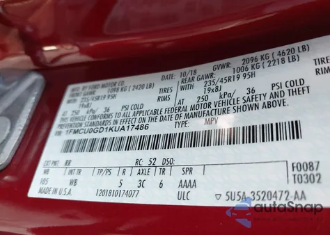 2019 Ford Escape Se from USA, damaged, VIN 1FMCU0GD1KUA17486